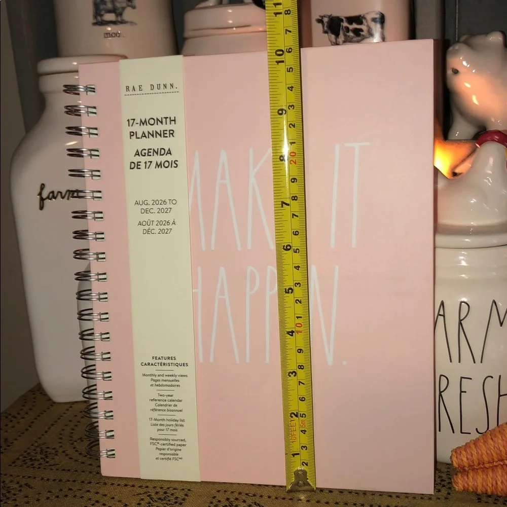 Rae Dunn MAKE IT HAPPEN Spiral 17 Month Planner August 2026-December 2027 (Pink)
